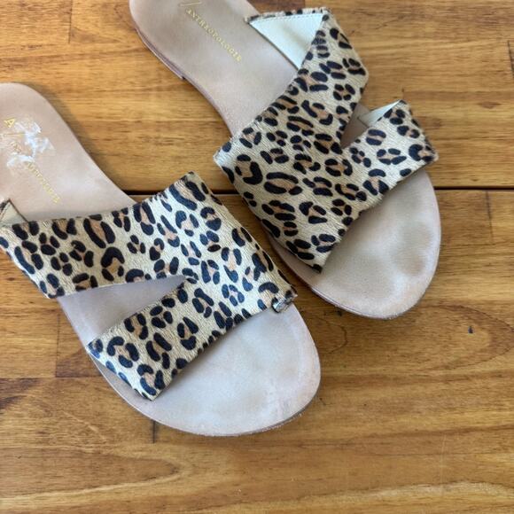 Anthropologie Monica Leopard Print Leather Slide Sandals Size 9 - Picture 4 of 5